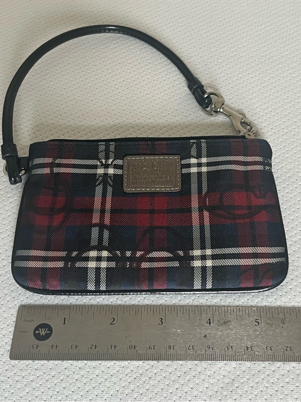 Coach Tartan Plaid Wristlet in Red, Black & White